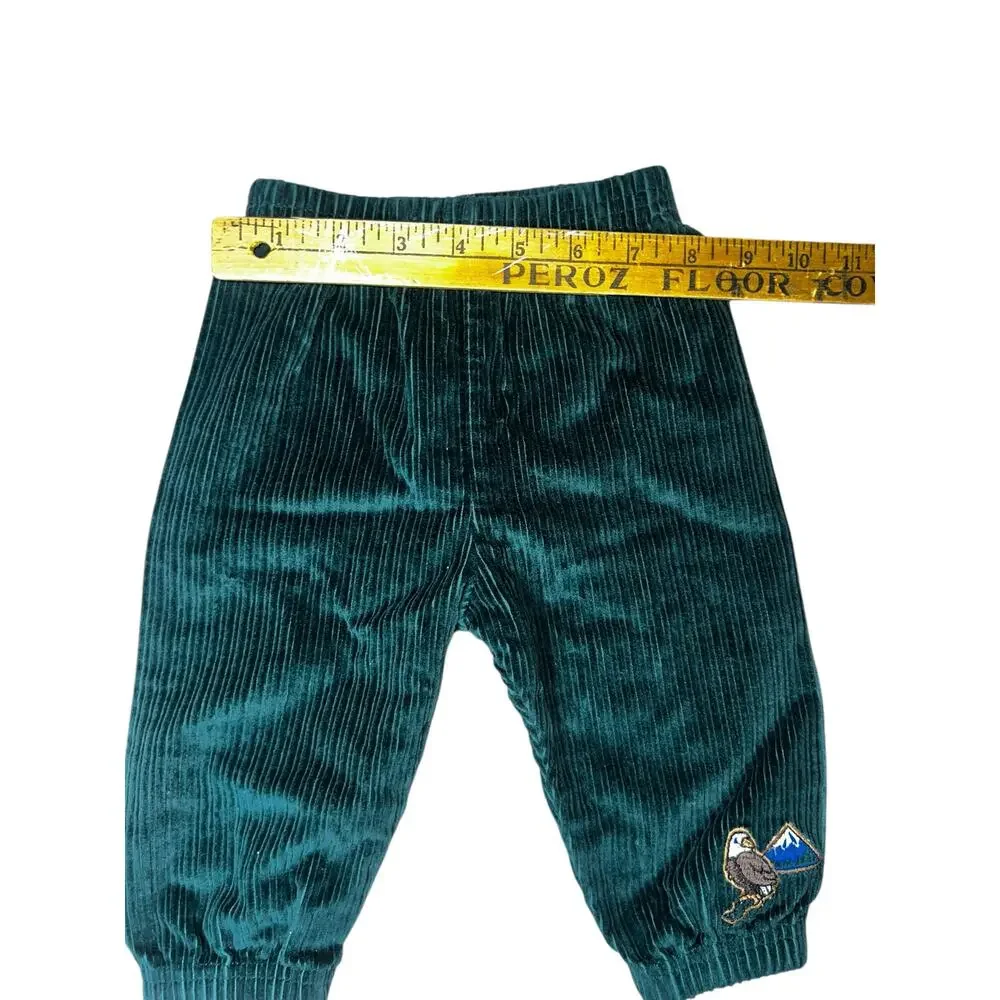 Vintage Carters baby hunter green corduroy pull on pants with eagle 3-6 months